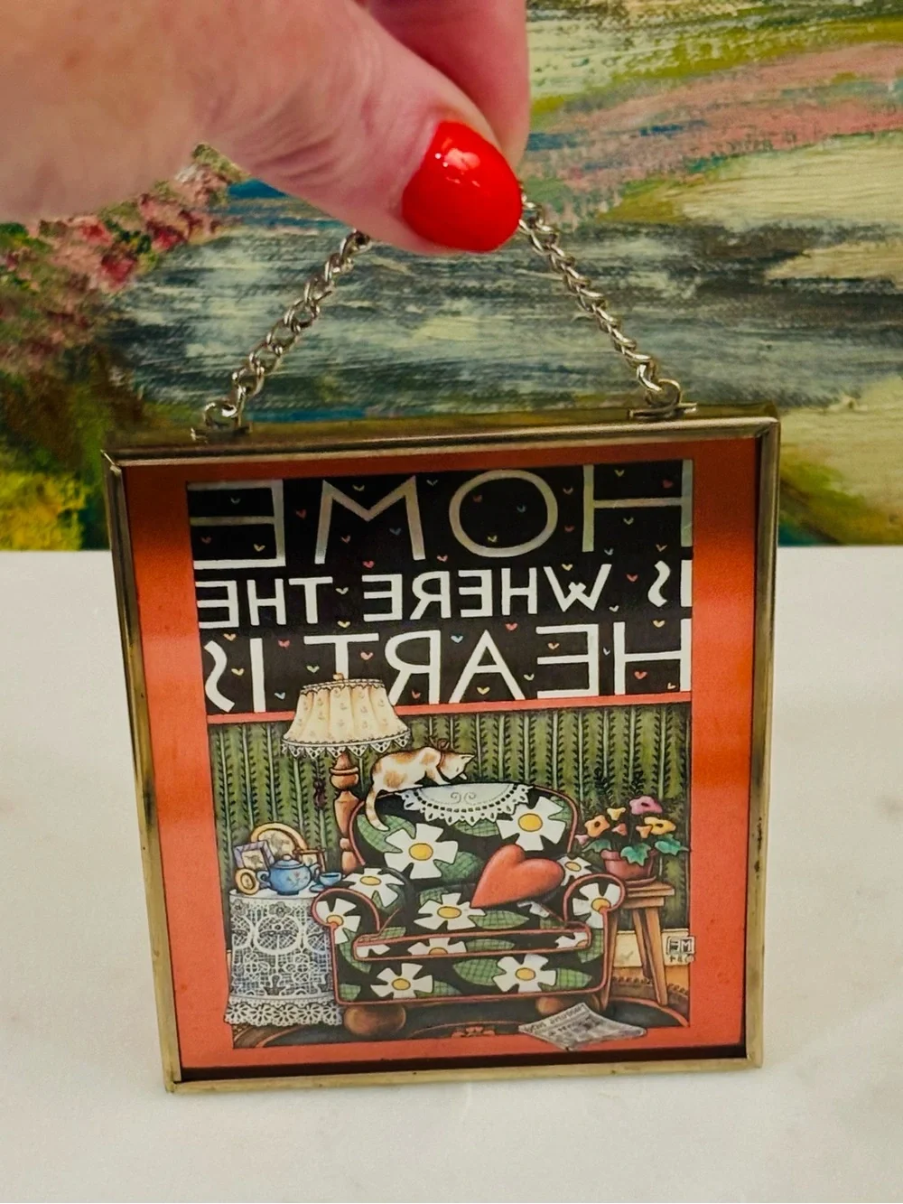 Mary Engelbreit Home Is Where the Heart Vintage Enesco Brass frame Sun Catcher